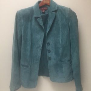 Margaret Godfrey suede blazer jacket size 6 leather blue teal